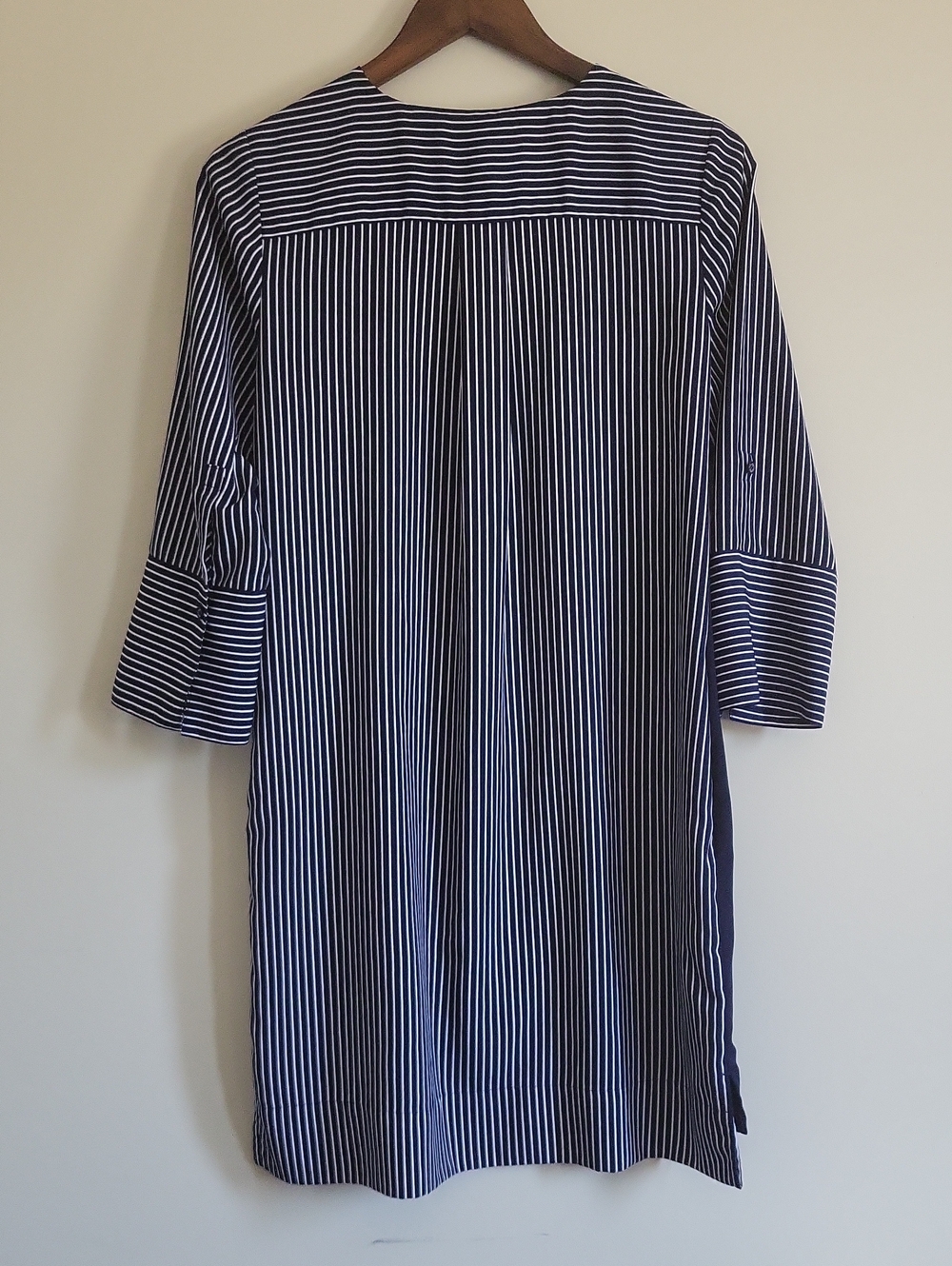 LOFT Striped Midi Shirt Dress In Navy Blue